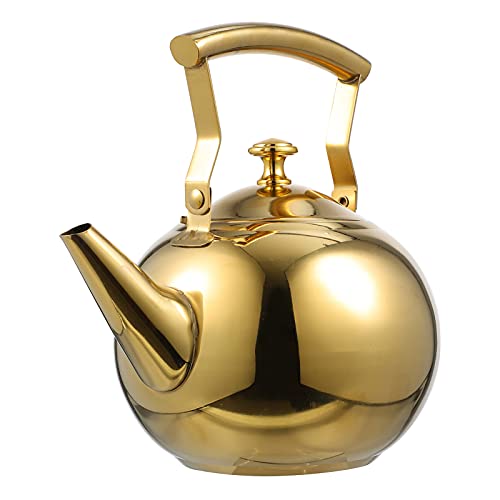 DOITOOL Heavy Duty Tea Kettle Stovetop Whistling Tea Kettle Stainless Steel Teapot for Stovetop with Handle and Infuser 1L Gold