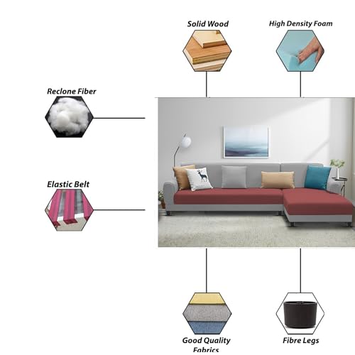 Image of Kraven LHS 6 Seater L Shape Sofa Set for Living Room (Maroon Grey Fabric) Premium Fabric Sofa