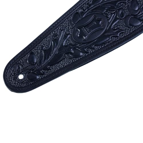3" Padded Veg-tan Leather Guitar Strap Tooled In An Acorn And Oak-leaves Pattern With Garment Leather Backing. Adjustable From 37" To 51". Black Color by Levy's Leathers - Image 3