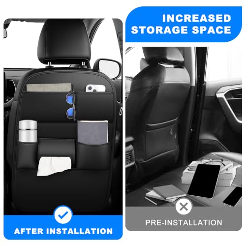 Image of Back Seat Protector 2 Pack Fit for Ford Explorer Car Kick Mats with Cup & Tissue Storage Organizer Pockets Waterproof Dirt Proof Faux Leather Auto Accessories for Kids(1 Pair Black)