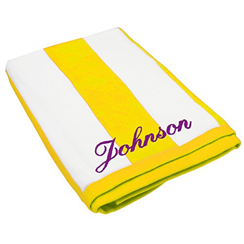 The Wedding Party Store Premium Personalized Striped Cabana Beach Towel 35" X 60" - Monogrammed Pool Towels - Custom Embroidered With Any Name (Yellow) #TOP21