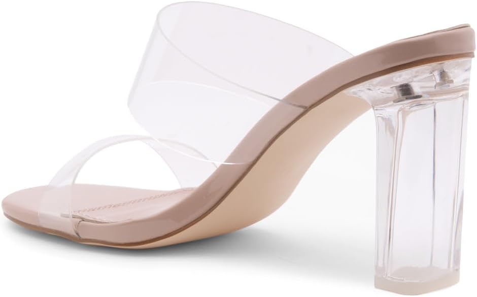 Shoe Land Clear Heels for Women | Transparent Two Strap High Block Chunky Heeled Mules | Slip-On Dressy Clear Sandals for Prom, Wedding, Party & Formal Events - Image 4