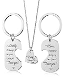 HOFOYA Daddy's Girl Mommy's World Mother Father Necklace Keychain Charm Pendant Jewelry Set 3 Dad Mom Daughter Christmas Birthday Valentines Gifts.