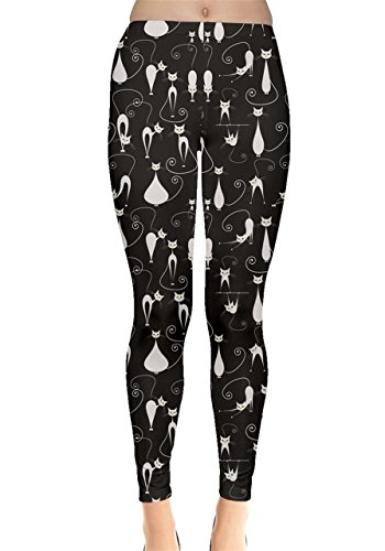 CowCow Black White Cats on Black Pattern for Your Design Leggings, Black-L