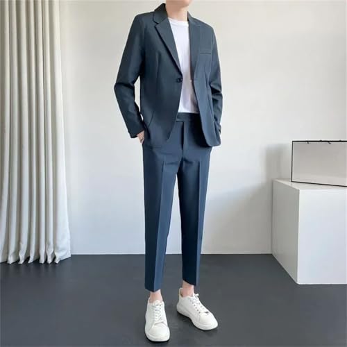 Men Suit 2 Piece Outfit Set Korean Casual Blazers and Pants Ceremony Wear3
