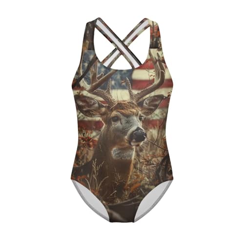 Image of WELLFLYHOM Girls' One Piece Swimsuit for Age 5-14 Cross Back Full Coverage Swimwear Sleeveless Bathing Suits