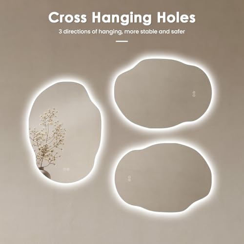 Dripex LED Bathroom Mirror with Lights, 500 * 700 MM Asymmetrical Light up Backlit Mirror Bathroom Anti Fog Mirrors Dimmable Switch with 3 Colors,Horizontal/Vertical - Image 4