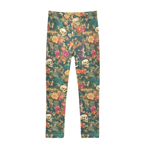 KLL Skeleton Cats Flowers Happy Halloween Moss Green Toddler Girls' Athletic Leggings Stretch High Waisted Lounge Pants Gym