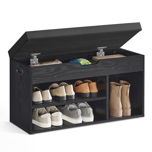 VASAGLE CUSTOS Collection - Storage Bench with Cushion, Shoe Bench, Padded Seat, Hidden Storage, Entryway, Hold up to 300 lb, 11.8 x 31.5 x 17.3 Inches, Ebony Black and Ink Black ULHS030B03