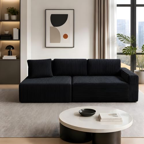 Image of Claiks 64 inch Boneless Couch, Only Right Chaise Sofa, Black