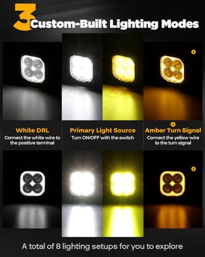 Image of Auxbeam Color Play Series DRL & Turn Signal 3-Inch Offroad Lights 2-Pack | 11600LM 100W, Dual Color Amber White, Light Covers, Wide Reflective Cup, TIR Optics, 3x3 Cube Pods, A-Pillar Ditch Lights