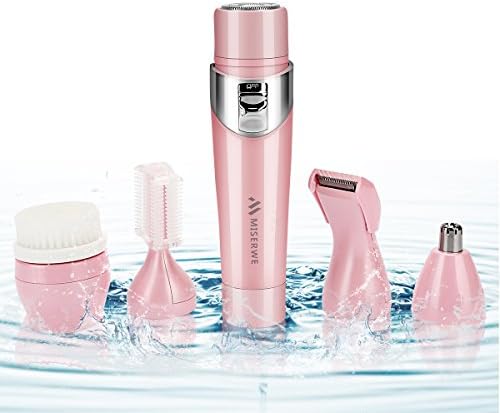 Miserwe 5 in 1 Womens Electric Razor Painless IPX4 Waterproof Bikini Trimmer Facial Brush with Cordless Rechargeable USB Charging Nose Trimmer Eyebrow Trimmer Body Shaver Facial Shaver for Women