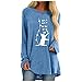 Longshirt Damen Katze Druck Sommer Herbst Lange Oberteile Große Größen Bedruckte Longbluse Longpullover Langarm T Shirt Casual Lose Elegant Pullover Bluse Sweatshirt Langarmshirt Hemd Tops