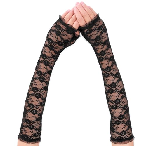 Hochzeit Brauthandschuhe Lang Fingerlosen Spitzenhandschuhe Damen Blumenmuster Fingerlos Handschuhe Ellenbogenlänge Spitzen Handschuhe für Bankett...
