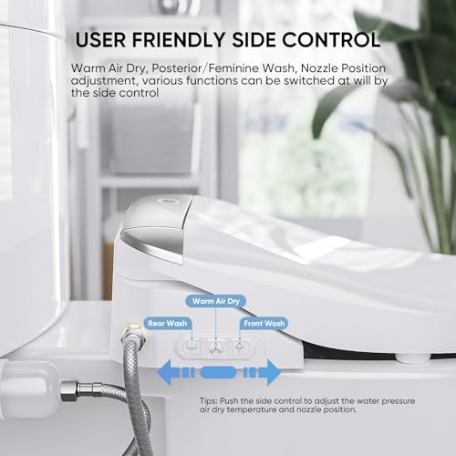 Image of LEIVI Electric Bidet Toilet Seat with Wireless Remote and Side Panel, Multiple Spray Modes, Adjustable Heated Seat, Warm Water and Air Dryer, Auto LED Nightlight, Round