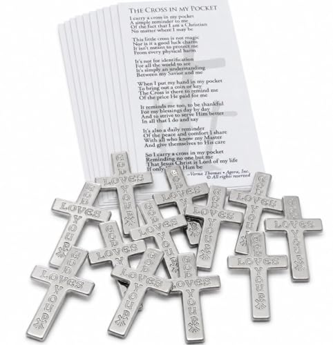 Westmon Works God Loves You Metal Cross Pocket Size Christian Faith Reminder with Holy Prayer Cards Set of 10