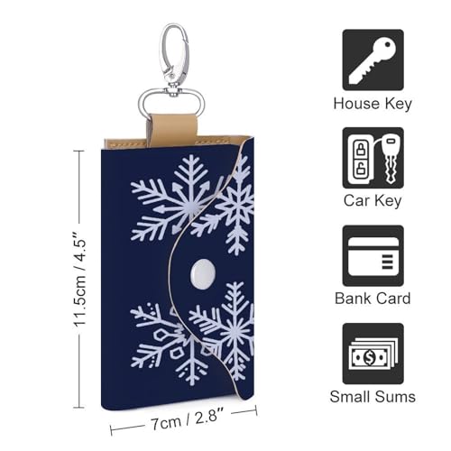 Snowflakes Simple Navy Blue Key Holder Bag PU Leather ID Card Holder Keychains Case Cover for Men Women2