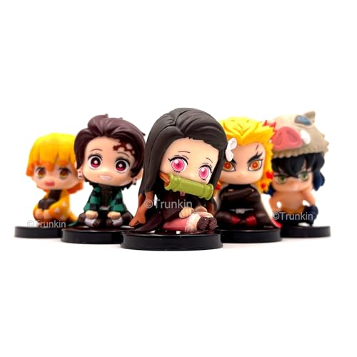 Image of Trunkin Demon Slayer Small Sitting Set Without Stand Tanjirou Nezuko Inosuke Zenitsu Kyoujurou Carino Dazed Eyes PVC Action Figure Kimetsu no Yaiba Small Set of 5