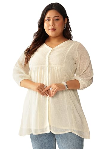 Image of Janasya Women's Plus Size Dobby Chiffon Self Design A-line Tunic