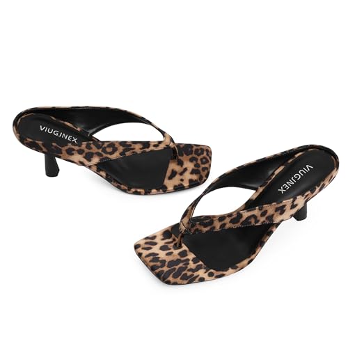 Image of VIUGJNEX Women's Kitten Heels Flip Flops Slip On Open Toe Low Heels Thong Square Slide Summer Fashion Party Heeled Dressy Sandals for Women