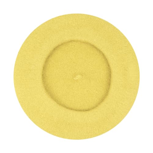 Gllutt Beret Hat Artist French Style Warm Thick Wool Solid Color for Women Girl (Banana Yellow) — view 5