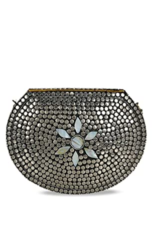Image of Shakuntala Vintage Clutch - Metal Mosaic Stone & Shell Design Purse - Handmade Women's Handbag