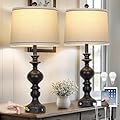 28" Black Farmhouse Table Lamps Set of 2, Rustic Lamp for Living Room with USB C+A Ports & AC Outlet, 3 Way Touch Control Resin Bedside Lamps, Retro Bedroom Lamp for Nightstand Side End Table Desk