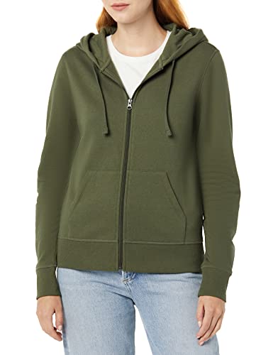 Amazon Essentials Damen Fleece-Hoodie mit durchgehendem Reißverschluss (in Übergröße erhältlich), Dunkles Olivgrün, L