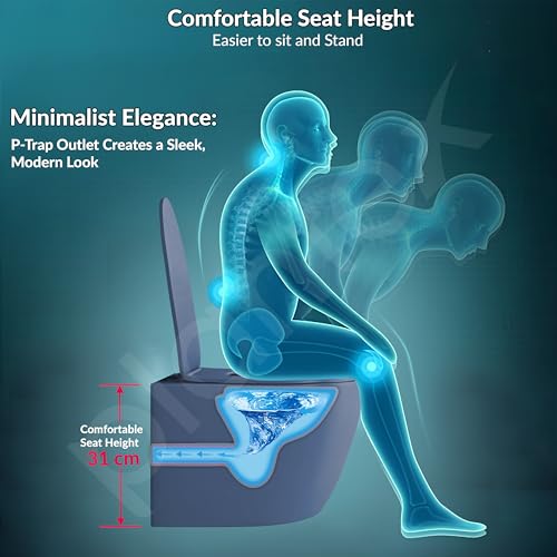 Image of Plantex Imported Ceramic Wall Hung Commode /Rimless Washdown Western Toilet /Commode with Soft Close Toilet Seat - P Trap (Round- Dark Blue)