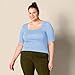 Amazon Essentials Women's Slim-Fit Half Sleeve Square Neck T-Shirt, Blue, Medium