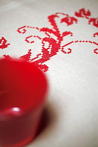 Image of Vervaco Cross Stitch Tablecloth Kit Red Decoration 32 inch x 32 inch