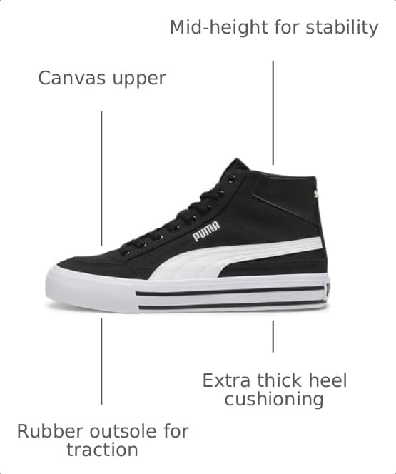 Image of PUMA Mens Court Classic Vulc Mid Sneaker, Mens Black Mens White, 8