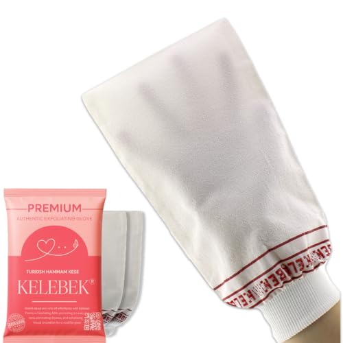 Set of 2 - Kelebek Premium Exfoliating Mitt | Deep Cleansing Bath Gloves for Women and Man | Natural Turkish Hammam Keesa for Body Scrub & Dead Skin Removal (Medium Texture)