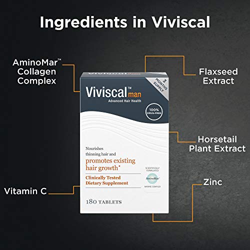 Viviscal Men's Hair Growth Supplements For Thicker, Fuller Hair Clinically Proven With Proprietary Collagen Complex 180 Tablets - 3 Month Supply #TOP3