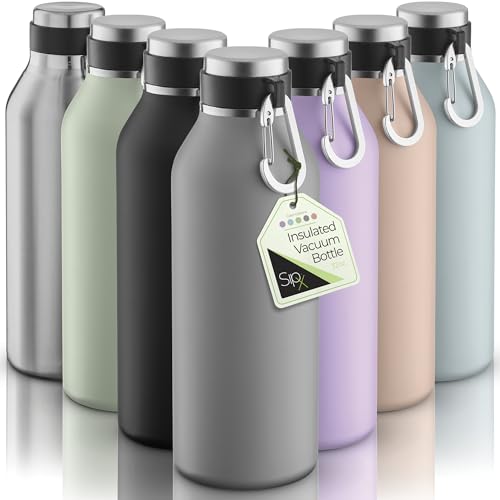 Image of SipX 32 oz Stainless Steel Insulated Water Bottle with Leakproof Lid & Carry Hook - Triple Insulated - Cold 24 Hours /Hot 12 Hours - Perfect for Gym, Work, Sports, Travel - Grey