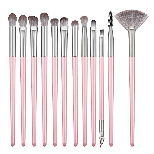 Tenmon 12 PCS Makeup Brush Set, Eye Shadow Brow Pencil Concealer Blush Lip Brush Mixed Makeup Brush Set (Pink)