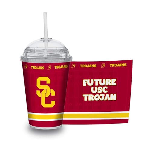 Rico Industries NCAA Southern California Trojans - USC Rookie of the Year 12oz Acrylic Tumbler, Officially Licensed Youth Double Wall Tumbler with Swirly Straw