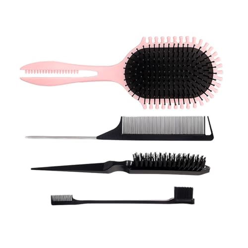 Juego de cepillo de pelo con peine de peinado para mujeres y hombres, cepillos para desenredar, cepillo de burlas, peine de cola con bordes y cerdas