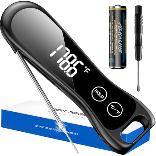 2026 Upgraded Meat Thermometer Digital-1 Second Instant Read Food Thermometer with Large LED Display-IP67 Waterproof Kitchen Thermometer for Grilling and Cooking for Oven, BBQ, Smoker, Candy, Turkey