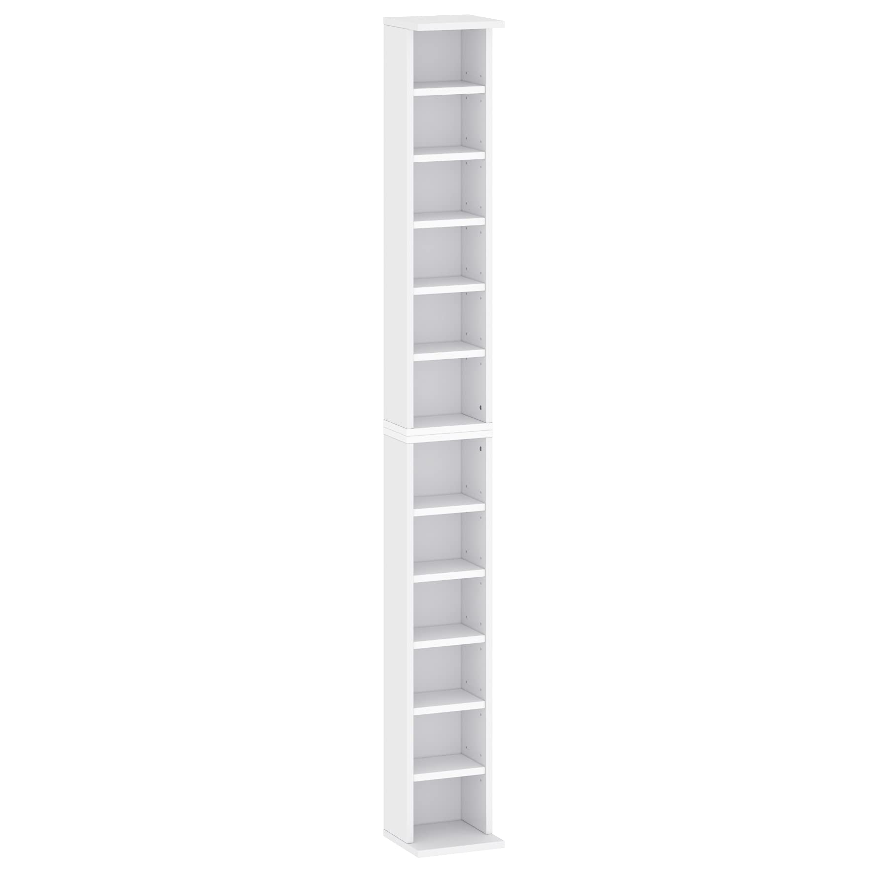 Étagère pour CD DVD Bibliothèque - Espace pour 102/204 CD ou 36/72 DVD/Blue Ray - Étagère de Salon - Étagère à Livres - 12 Étagères - Blanche - 21 cm x 20 cm x 183,6 cm