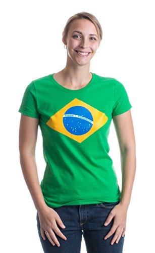 Brazil National Flag Ladies' T-Shirt/Bandeira do Brasil, Brazilian-Green,Ladies-Medium