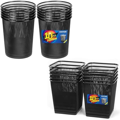 SHSYCER 20-Pack Black Metal Trash Cans 6 Gallon (10Pack Round +10Pack Square) Cover
