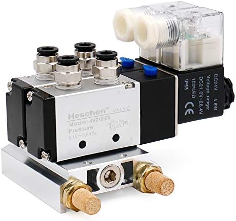 Heschen Elektrische Pneumatische 4 Magneetventiel, 3V210-08, DC12V, PT1/4, 3/2 Manier, Spruitstuk Base Demper Quick Fittings Set