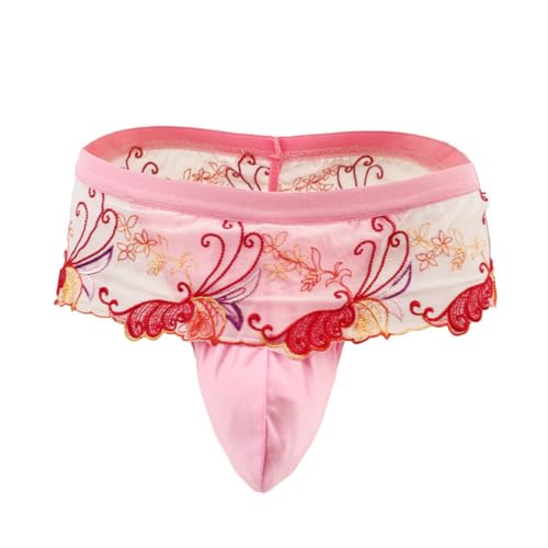 Sexy Lace Mens Underwear Briefs with Skirt Colorful Thong Pink Floral Panties