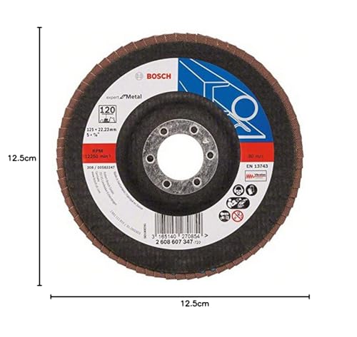 Bosch Accessories 2608607347 DIY Fächerschleifscheibe (für Winkelschleifer verschiedene Materialien, bombierte Ausführung, Ø 125 mm, Körnung 120), Schwarz, d=125mm