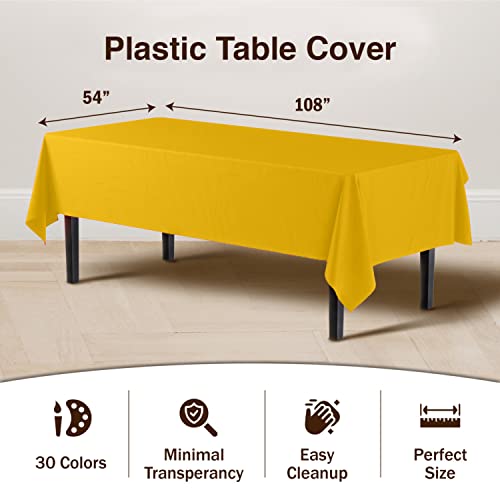 Image of Party Solids Yellow Rectangular Plastic Tablecloth - 54x108 Inch, Pack of 24