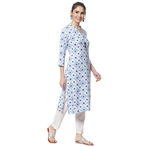 Image of Rangriti Blue Liva Straight Kurta for Women