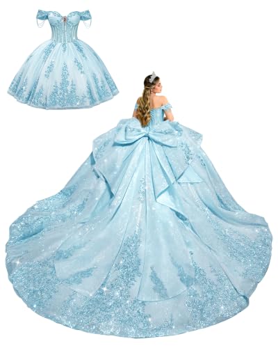 Youjiayi 2 in 1 Sky Blue Quinceanera Dress Rhinestone XV Dress Size 8