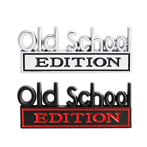 Image of 2 Pcs Old School Edition Emblem 3D Metal Badge Decal Sticker Fit for Universal Car Truck SUV Side Rear Front Hood Trunk Door (Black Red)