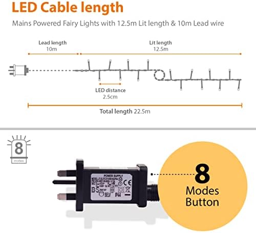 ANSIO® Christmas Lights 500 LED 12.5m/41ft Cluster Compact Christmas Tree Lights for Indoor & Outdoor Warm & Cool White Decorations Fairy Lights with Timer for Xmas Garden & Party